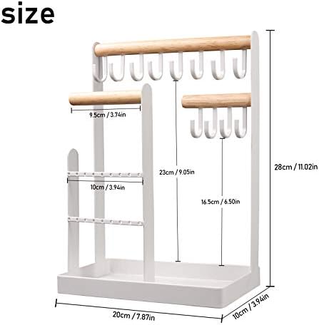 Jóias Organizador de jóias Stand Stand, suporte de jóias com bandeja de anel e ganchos, torres de jóias para colares brincos