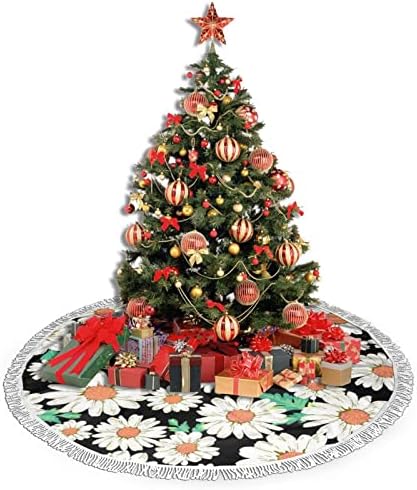 Daisy Flower Pattern Salia de árvore de Natal, manta de saia de árvore de Natal com borla para decoração de festa de casamento