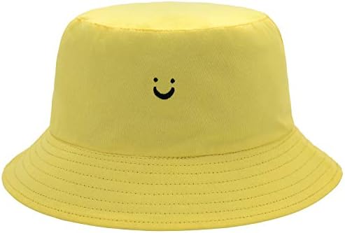 Capéu de balde unissex algodão sorriso de bordado reversível chapéu de viagem bucket praia chapéu de sol ao ar livre tampa