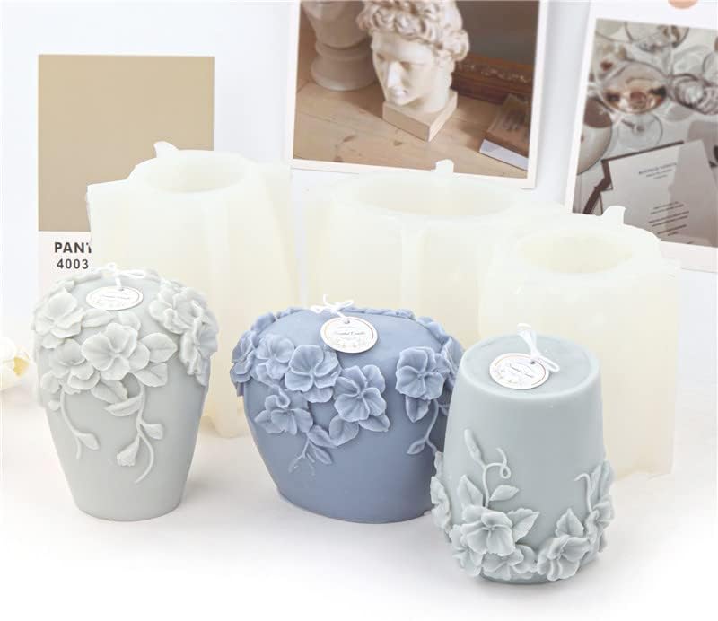 Molde de vela de vaso xidmold, molde de silicone de vaso de flores 3D para fondant, decoração de bolo, chocolate, sabonete,