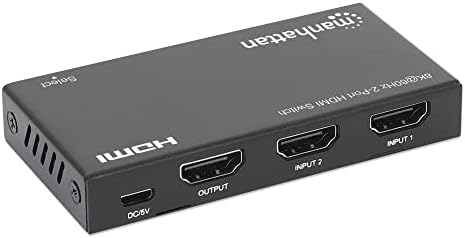 Manhattan HDMI 2.1 8k@60Hz 2 Porta HDMI Switch -HDMI Switcher 2 in 1 Out com IR Remote, 8k 48Gbps, 4k@120Hz, seletor