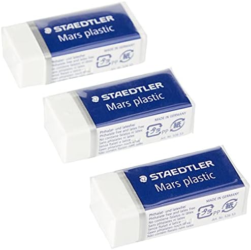 Staedtler 52653ABK3D Mini apagadores de plástico Mars, pacote de 3, branco