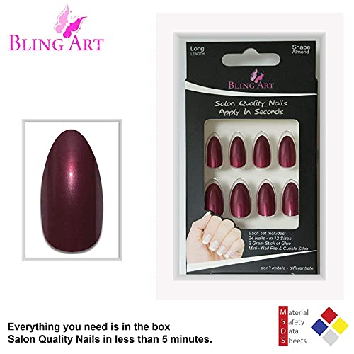 Bling Art Almond Unhas falsas estiletto brilho de acrílico marrom vermelho dicas longas