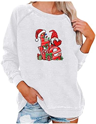 Moletom de Natal feminino fofo Santa Plocature Tops de manga longa Camisa casual de luta longa Vintage