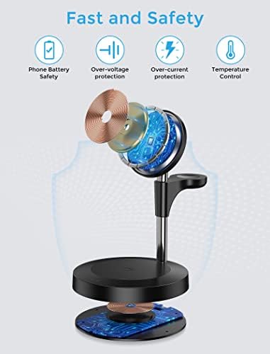 Aeinidi 3 em 1 Estação de carregamento sem fio para vários dispositivos Apple, 15W Fast MagSafe carregador com o adaptador