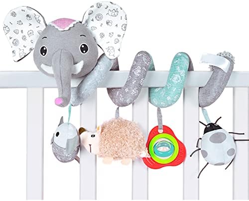 Brinquedos de assento de carro Hilenbo, infantil Baby Grey Elephant Spiral Plush Atividade pendurada Brinquedos para