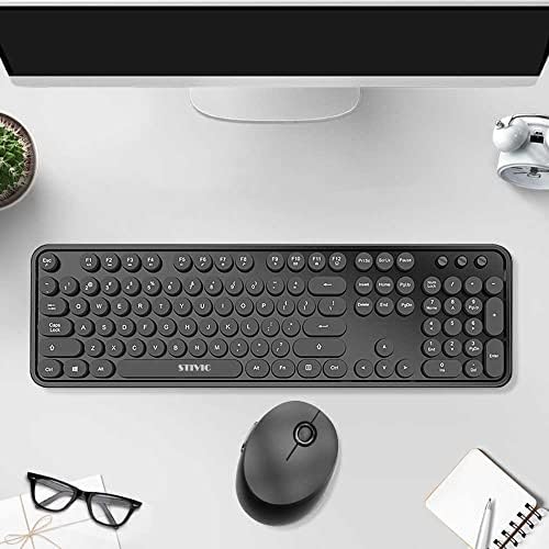 Teclado sem fio Stívico e combinação de mouse, teclado de estilo retrô com calças de chave redonda, mouse de conexão sem desdobramento