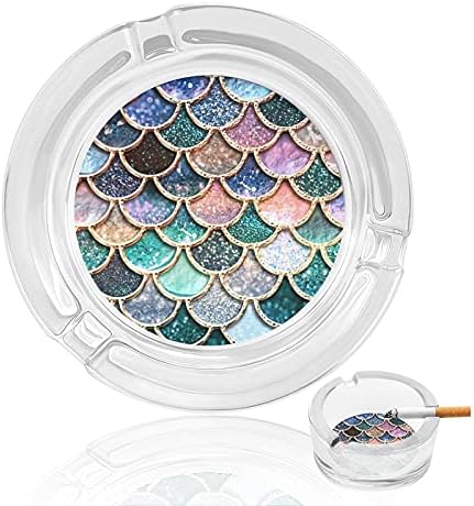 Sparkle Glitter Mermaid Scales Padrão Cigarros fumantes Bandeja de cinzas de cinzas de vidro para o escritório em casa Decoração de