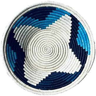 Uganda Africano Bukedo & Raffia Bowl 13 Adoro - Turquesa, Branco e Preto