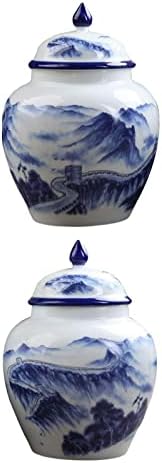 Ｋｌｋｃｍｓ 2x Jar de gengibre de cerâmica Great Wall Tea Catister Alimentos de armazenamento de alimentos com tampa Videira doméstica