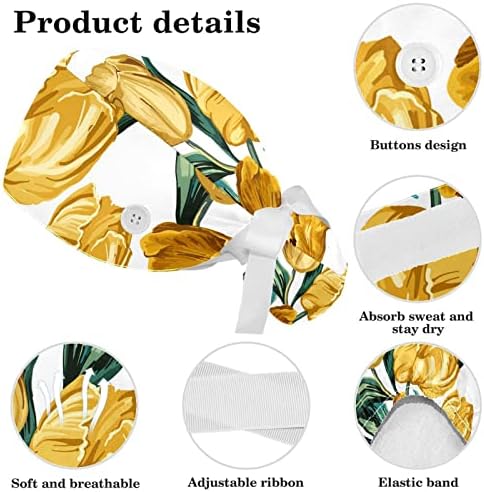 Bapa de trabalho do padrão de flor com botões ， tampa de esfoliação cirúrgica ajustável com cabelo arco -arco macio