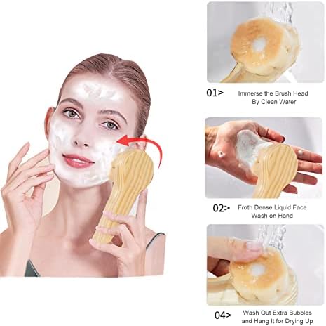 Escovas de rosto para limpeza e esfoliação para homens e mulheres, escova de limpeza a seco facial com manípulos de madeira Limpeza