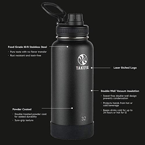 Takeya Actives Isolled Stainless Water Bottle com tampa de bico isolada, 32 onças, Onyx e Actives Isolled Stainless Water