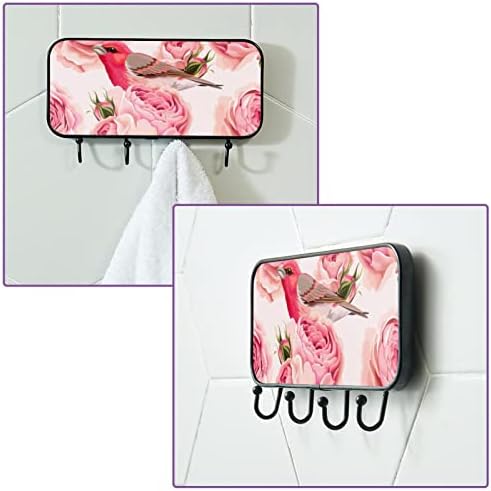 Ganchos de parede para ganchos de utilidade suspensos, pássaro rosa de rosas, ganchos de banheiro ganchos de cozinha