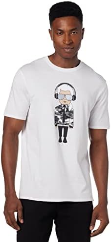 Karl Lagerfeld Paris Reflexivo Karl Chacracter com fones de ouvido Camiseta de manga curta Crew pescoço