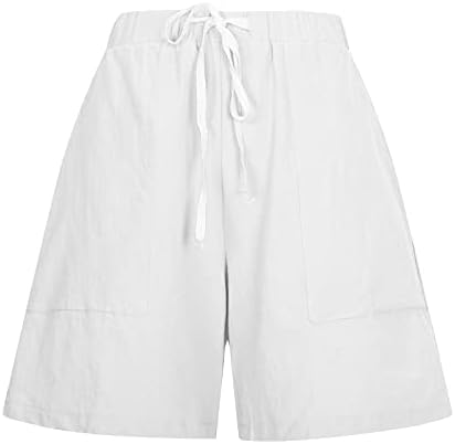 Lmsxct feminino casual algodão elástico shorts de linho soltos shorts confortáveis ​​bermudas shorts de praia de cordão de tração