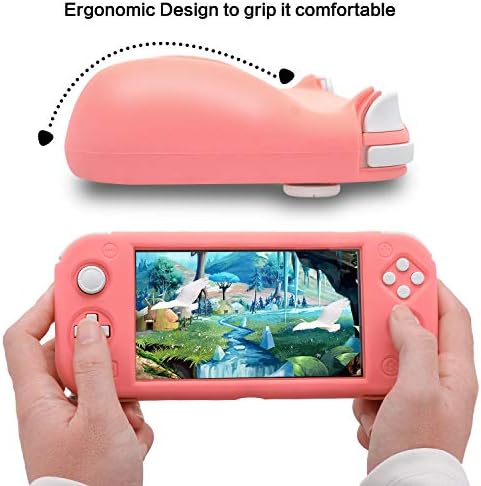 Switch Lite Coral Acessórios, caixa de silicone suave para Nintendo Switch Lite com protetor de tela e 6 garras de polegar -