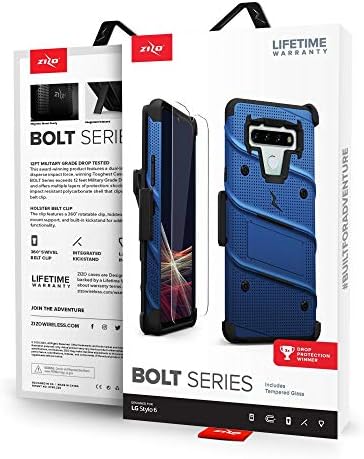 Zizo Bolt Series para LG Stylo 6 estojo com protetor de tela Kickstand Holster cordão - azul e preto