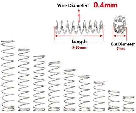 Spring de compressão Retorno mola 10pcs3d Impressora Acessório alimentador de mola Fio da mola Dia 0,4 mm Diâmetro externo 7mm