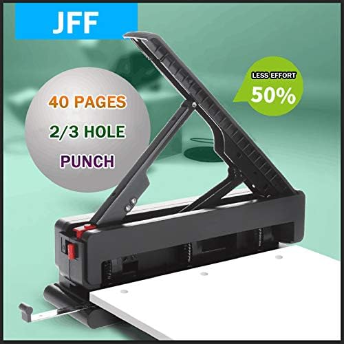 JFF Desktop Hole Punch, perfurador de orifícios de metal com sistema ajustável para 2/3 orifícios, baixo esforço de