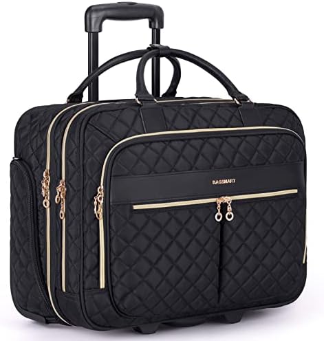 Bagsmart Rolling Laptop Bag Women, Rolling Brathcheis for Women, bolsa de laptop de 17,3 polegadas com rodas da caixa de laptop