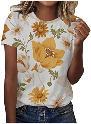 Tops de verão feminino 2023 Fashion Print redonda de camiseta solta Blusa casual de manga curta