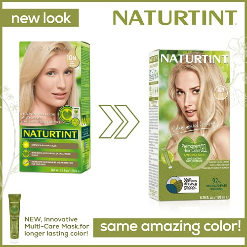 Naturtint Cabelo permanente Cor 10n Light Dawn Blonde, Amônia livre, vegana, sem crueldade, até de cobertura cinza, resultados