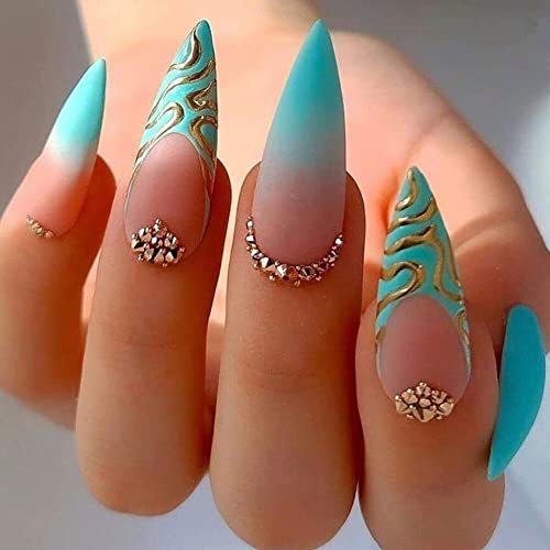 24pcs longos estiletto unhas falsas árvores de flores vestíveis unhas falsas frances