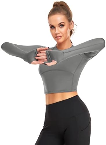 Luranee de manga longa Tops Slim Fit Workout Shirts para executar a academia de ioga com orifícios de polegar