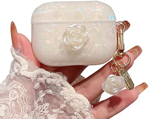 Phoeacc fofo airpod pro case elegante flor luxuoso glitter pérola capa protetora de mármore com chaveiro compatível com airpods pro