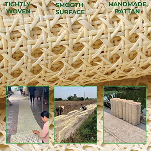 18 Largura Natural Hexagon Rattan Roll Roll 5 pés para projetos de câncer | Folha de correias de cana pré-tecido para móveis