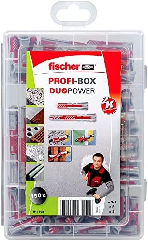 Fischer 541108 Profibox DuoPower Sortement Box of Cleats, Sin Tornillo, vermelho e cinza