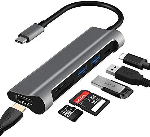 Estação de docking portátil Xunmaifhb, hub tipo C 6 em 1 Docagem de expansão 4K HDMI Notável USB3.0 Tipo-C PD, USB3.02, cartão