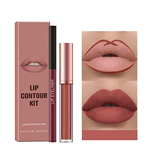 Xiahium bálsamo pontom rosa 1+1 Mattes lipstick lipstick lipliner definição de um degraus com maquiagem labial Pigmment