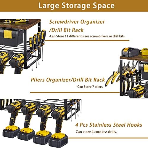 Niuxx Power Drill Drill Tool Organizer Montado na parede, rack de armazenamento de garagem para ferramentas elétricas portáteis, prateleira