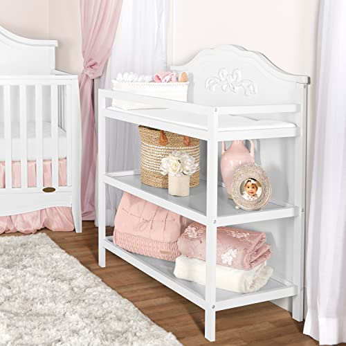 Sweetpea Baby Jasmine Table em branco, com prateleiras fixas, bloco de colchão de 1 , alça de segurança, trilhos de segurança,