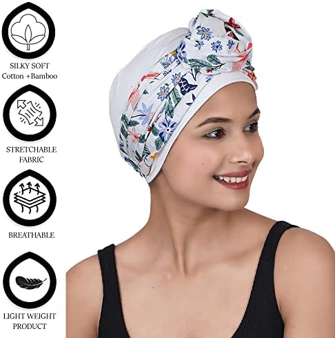 Banda de flores de algodão impressa Sakuchi com boné de viscose de bambu para mulheres quimioterapia para cabelos na cabeça