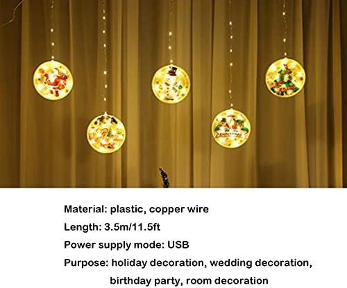 Yoo Christmas Decorações Luzes de cordas de corda Interface USB Decorativa de Natal de 11,5 pés Luzes de corda 5 pingentes de