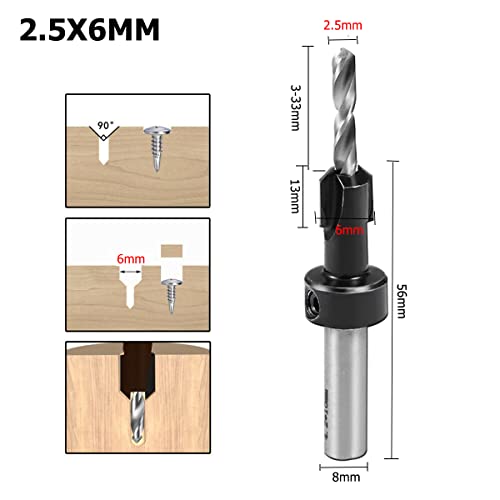 Sagasave 2,5 mm Tamanho do parafuso Trecola de balcão de madeira, Bits de perfuração de madeira para madeira para parafuso de madeira