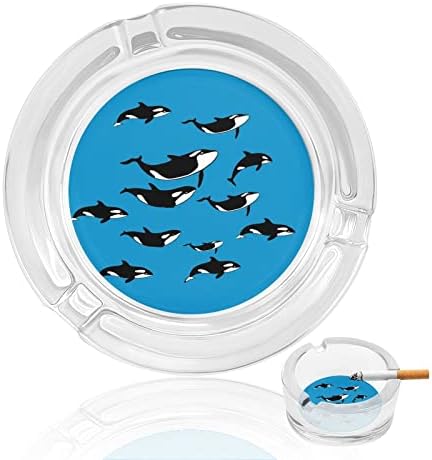 Orcas Killer Whale Glass Ashtray para cigarros redondo bandejas de cinzas para escritório em casa e restaurantes