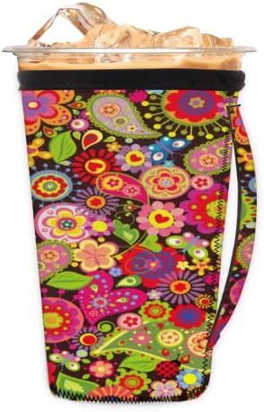 Spring Floral Paisley Manga de café gelado reutilizável com manga de xícara de neoprene para refrigerante, café