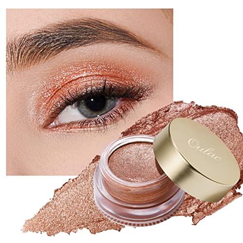 Oulac Warm Peach Glitter Cream Eyeshadow para mulheres com fórmula lisa hidratante. Usuidade multiuso para maquiagem metálica