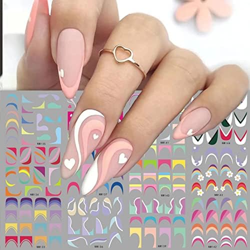 Diduikalor 24 folhas French Spring Summer Summer Manicure Stickers Decalques de unhas fofos Definir pregos coloridos