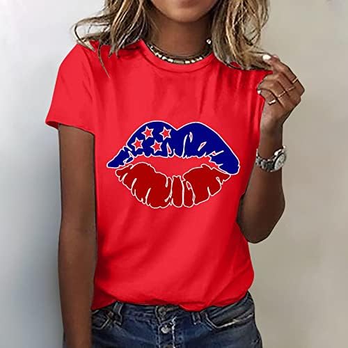 Camiseta feminina manga curta Independence Day Shirt Women Gráfico T T para Women Top Crewneck Sleeve Lip de manga curta