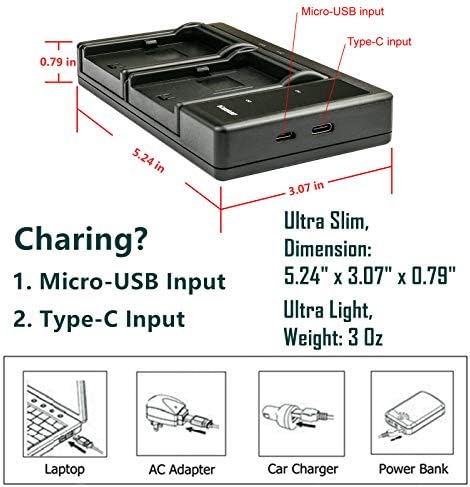 KASTAR 2-PACK BATERIA E LTD2 CARREGADOR USB COMPATÍVEL COM HITACHI DZ-BP08, DZ-BP16, DZ-BP28, HITACHI DZ-MV270E, VDR-M20,