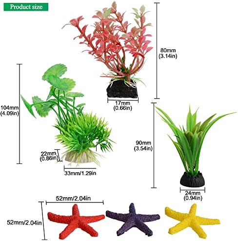 Kit de decorações de aquário de Saim 8 PCs, figuras de sereia de mini -sereia fofas, estrelas do mar com plantas