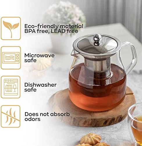 Bule de vidro, 34 onças, panela de chá para o fogão, bule com infusor, gelado, florescendo e folhas soltas fabricantes de