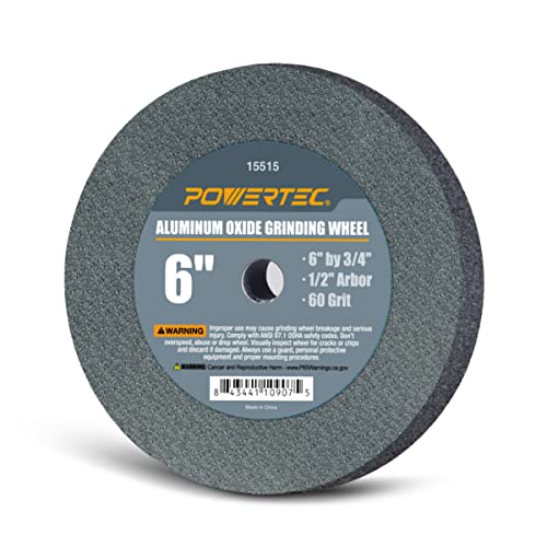 Powertec 15520 Roda de moagem de óxido de alumínio 150, 6 x 3/4 com 1/2 Arbor