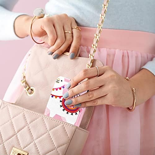 Alpaca Pink Padrão pequeno Caixa de batom com espelho para bolsa, suporte de maquiagem cosmética de couro durável, kit