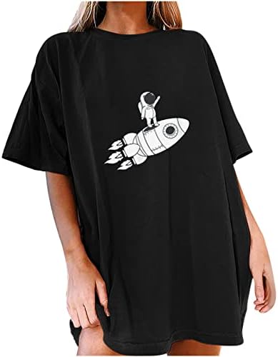 Camisetas de grandes dimensões para mulheres, tampos de mulheres com estampa de astronauta solta manga curta saindo com